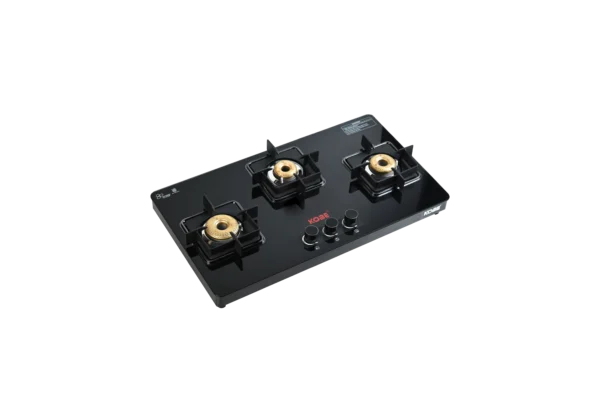 Kobe LAVA 3BR B/K 77cm 3 Burner Cooktop with Forged Brass Burners & Optional Auto Ignition