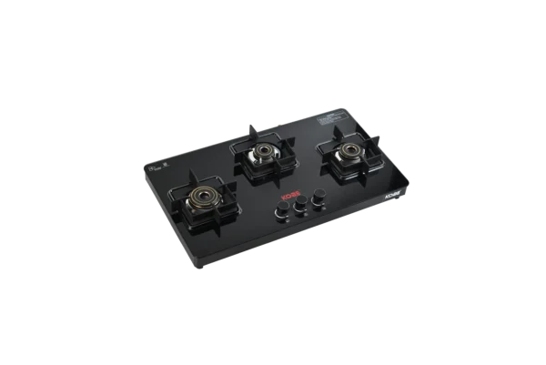 Kobe LAVA DX 3BR B/K 77cm 3 Burner Cooktop with Forged Brass Burners & Optional Auto Ignition