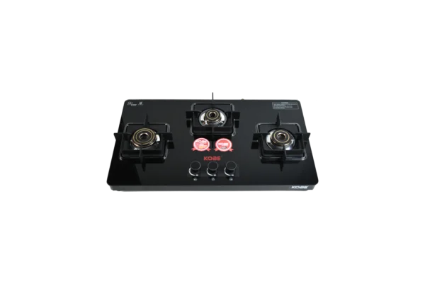 Kobe LAVA DX 3BR B/K 77cm 3 Burner Cooktop with Forged Brass Burners & Optional Auto Ignition - Image 2